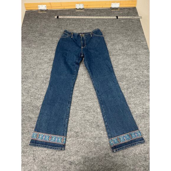 Vintage Y2K Be Bop Flare Jeans Sz 9 | Boho Embroidered Hem | Made in USA - Picture 16 of 16